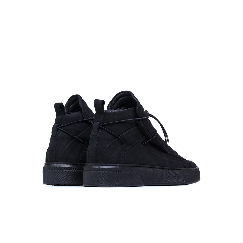 elastic lace extended black soft nabuck Italian sneakers 