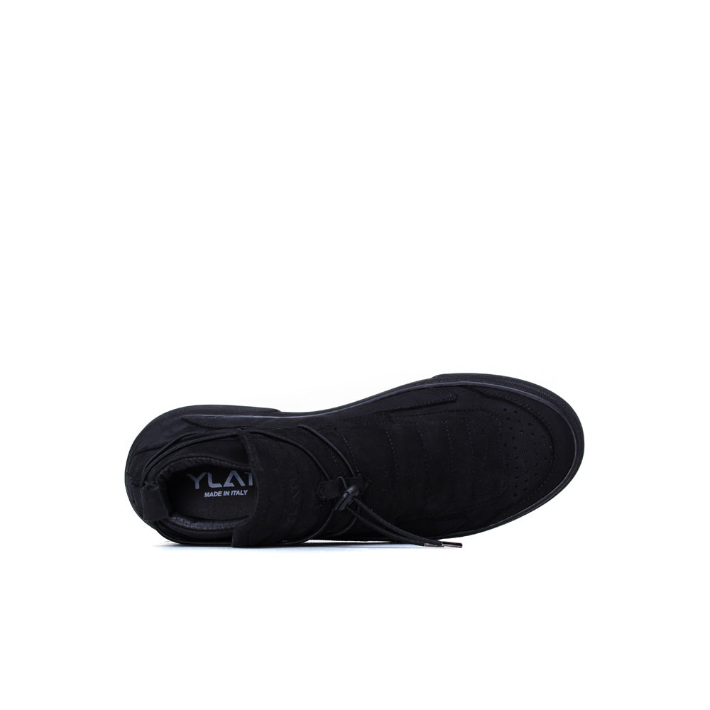 elastic lace extended tongue black premium nabuck sneakers